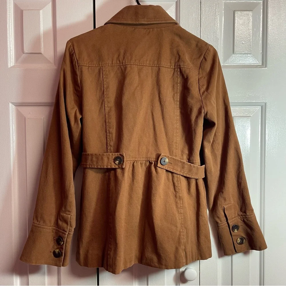 Sz 6 (S/M) Anthropologie Brown Ruffle-Trim Utility Barn Jacket - Picture 4 of 8